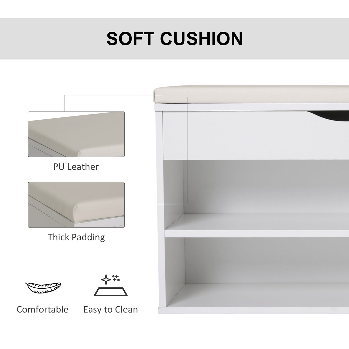 Wooden Shoes Cabinet Bench Hidden Storage Padded Seat Organiser White