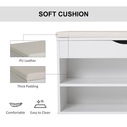 Wooden Shoes Cabinet Bench Hidden Storage Padded Seat Organiser White