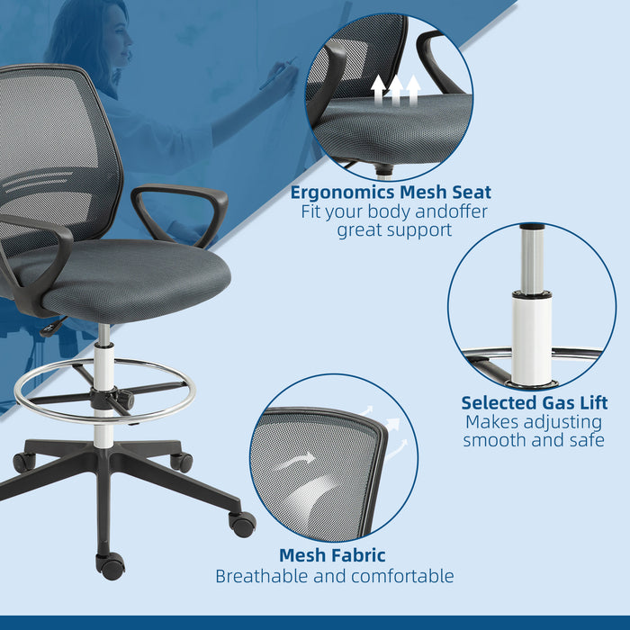 Draughtsman Chair Tall Office Chair with Adjustable Height Grey