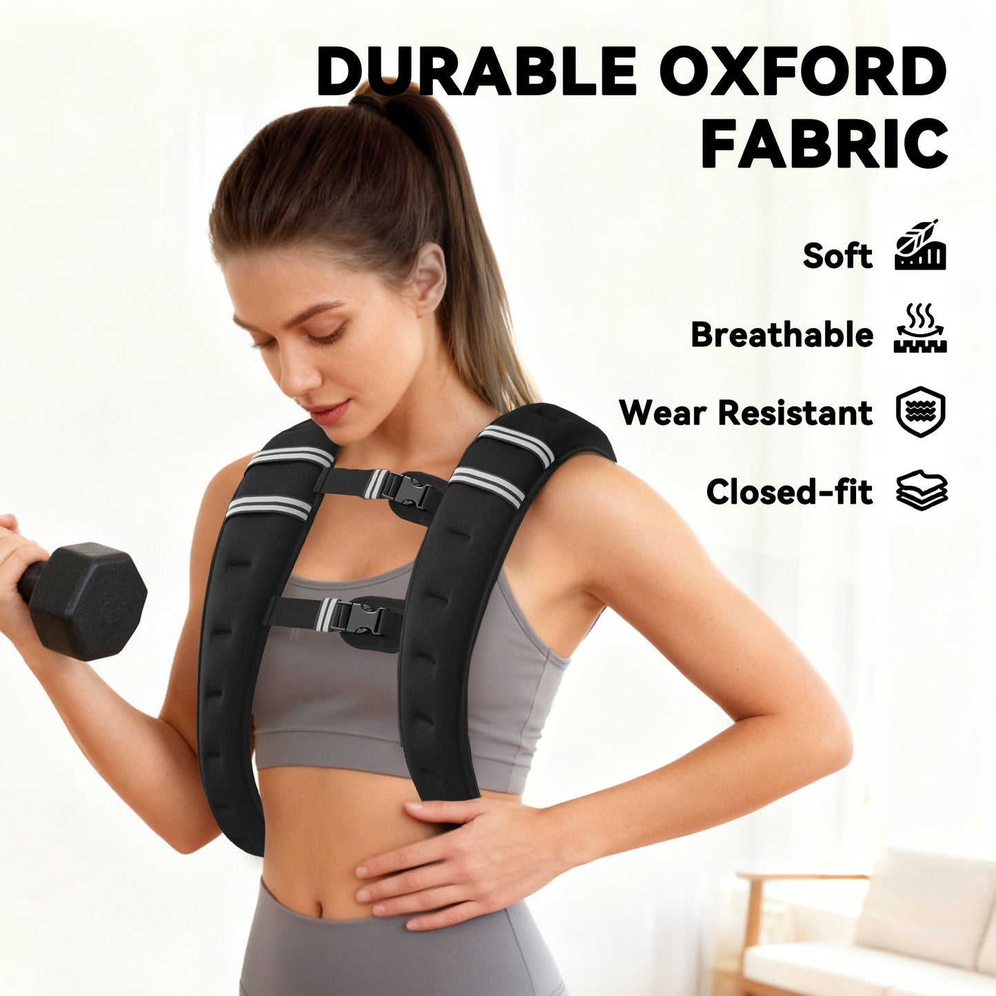5KG Weighted Vest with Adjustable Straps, Pocket, Reflective Strips