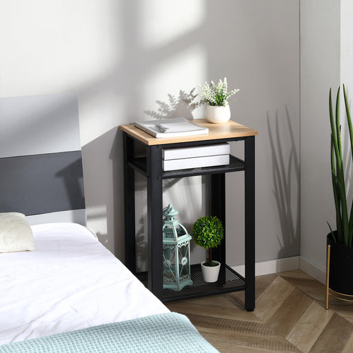 Industrial-Style Boxy Side Table 3 Layer 2 Shelves Storage Display w/ Metal Frame Stylish On-Trend Bedside End Table Nightstand