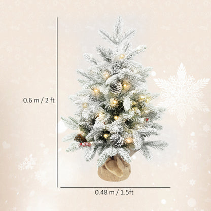 60 cm Prelit Mini Tabletop Christmas Tree, Snow Flocked Xmas Tree