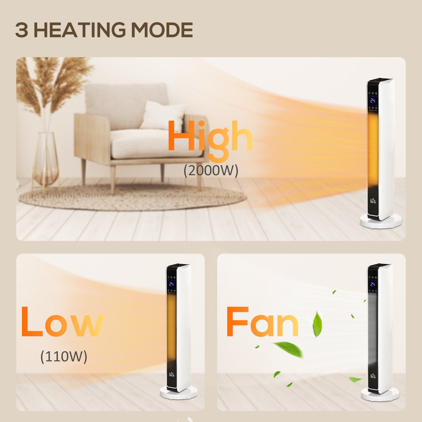 2200W Indoor Tower Space Heater with Timer Thermostat Oscillating