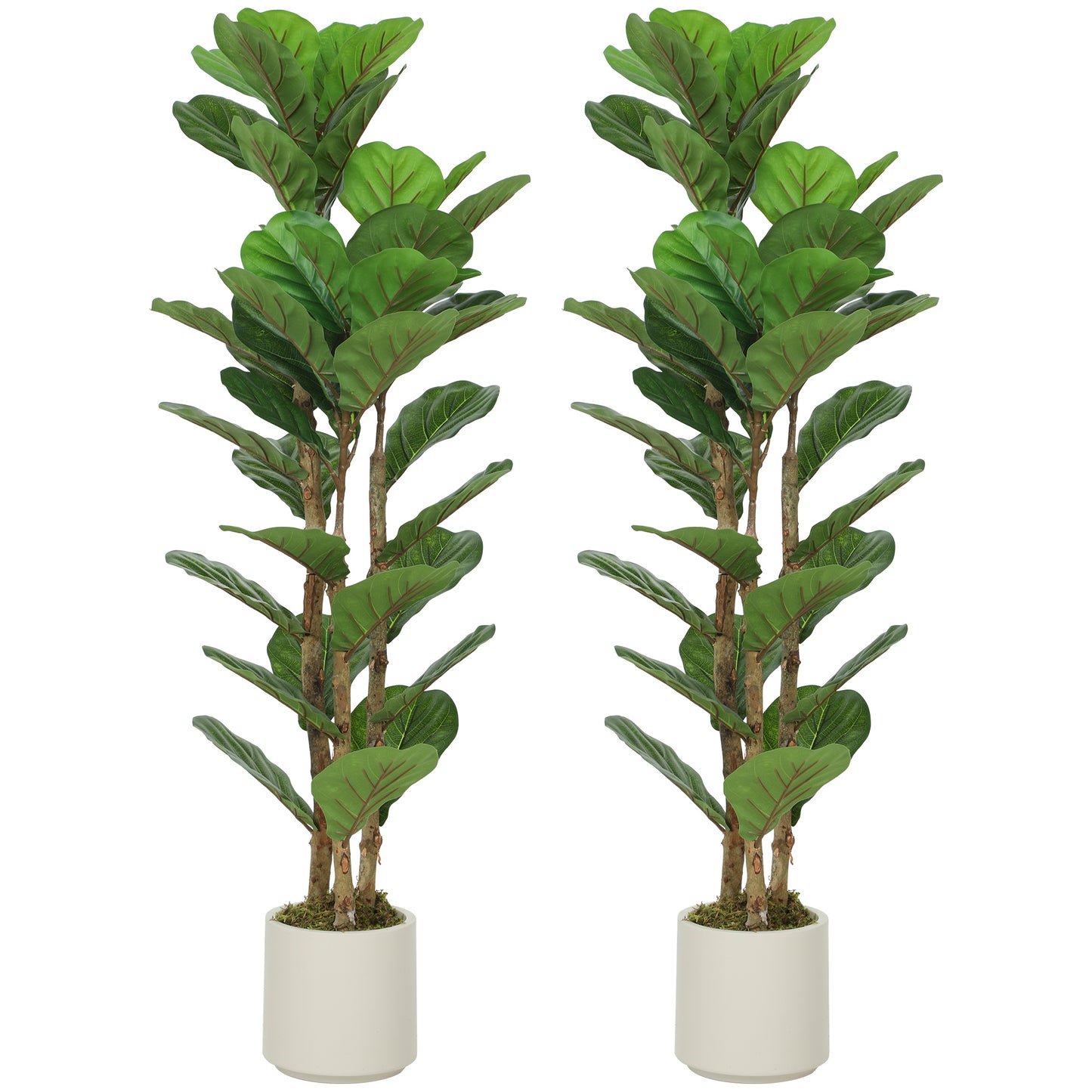 120cm Artificial Fiddle Leaf Fig Trees Set of Two with Solid Wood Trunks, Decorative Artificial Plants with 45 Leaves in Pot for Indoor Living Room Office Home Decor, Green