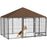 Outdoor Dog House Kennel with Canopy Top & Lock Rotating Bowl Holder