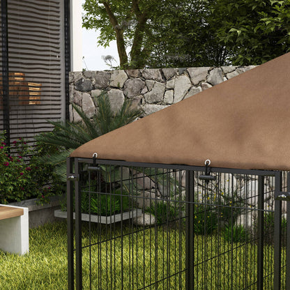 Outdoor Dog House Kennel with Canopy Top & Lock Rotating Bowl Holder