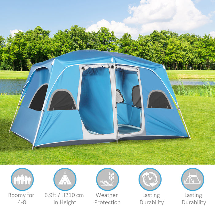 4-8 Person Camping Tent Family Tent with 2 Room, Mesh Windows, Easy Set Up for Backpacking, Hiking, Outdoor, Blue