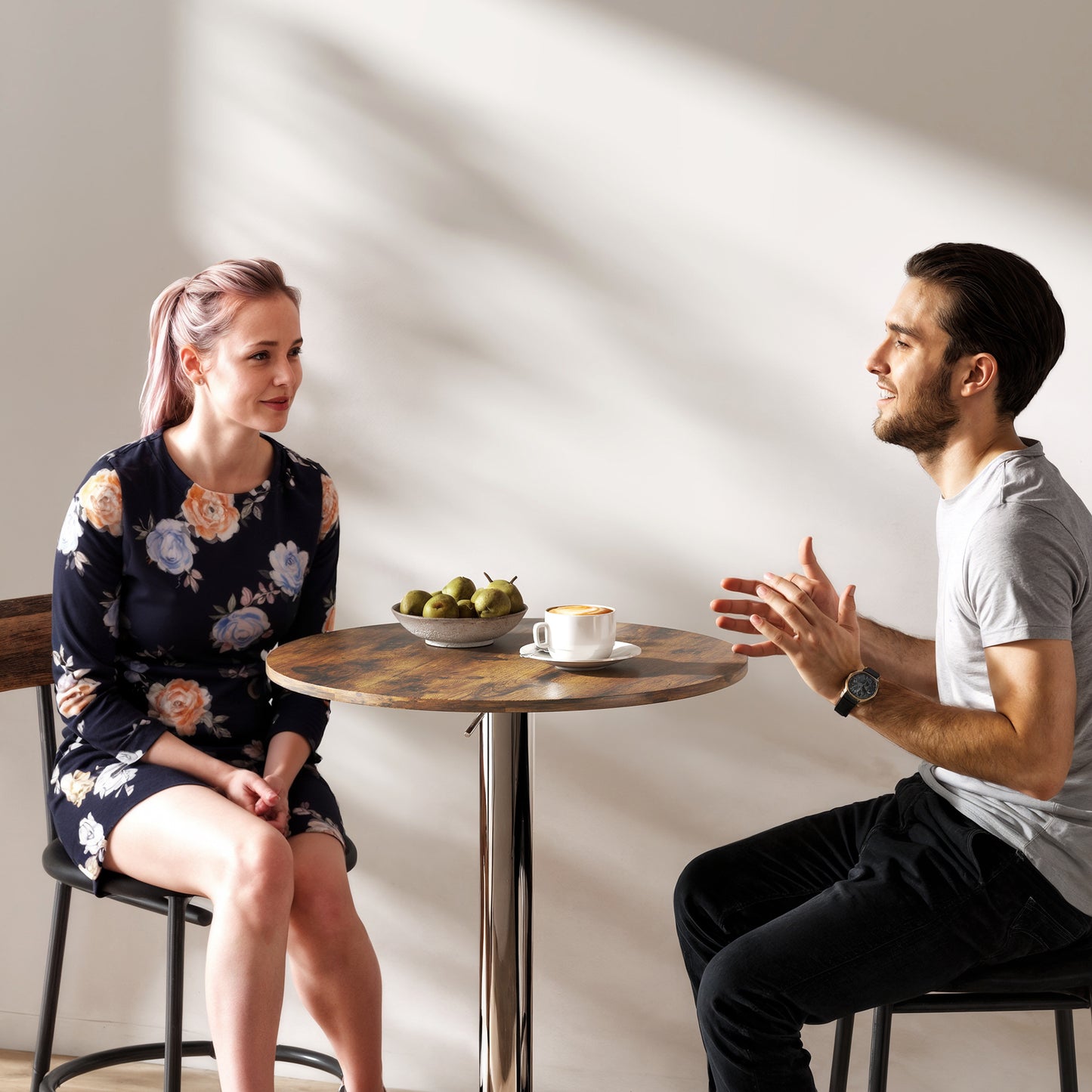 Round Bar Table, Swivel Bistro Table with Adjustable Height