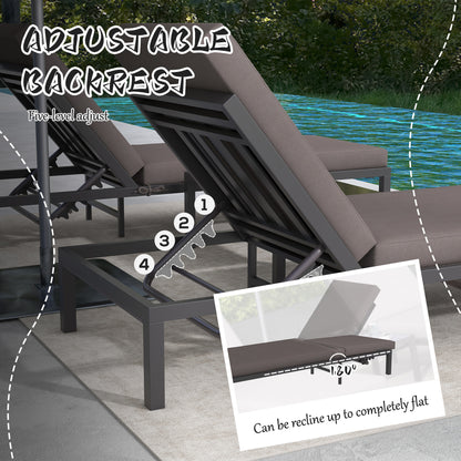 3-PCS PE Rattan Lounge Set, Aluminium Recliner Sofa Bed Set, Grey
