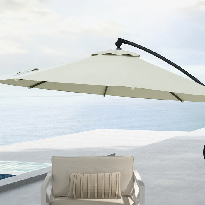 3(m) Cantilever Parasol with Cross Base, Banana Parasol with Crank Handle, Tilt and 8 Ribs, Round Hanging Patio Umbrella