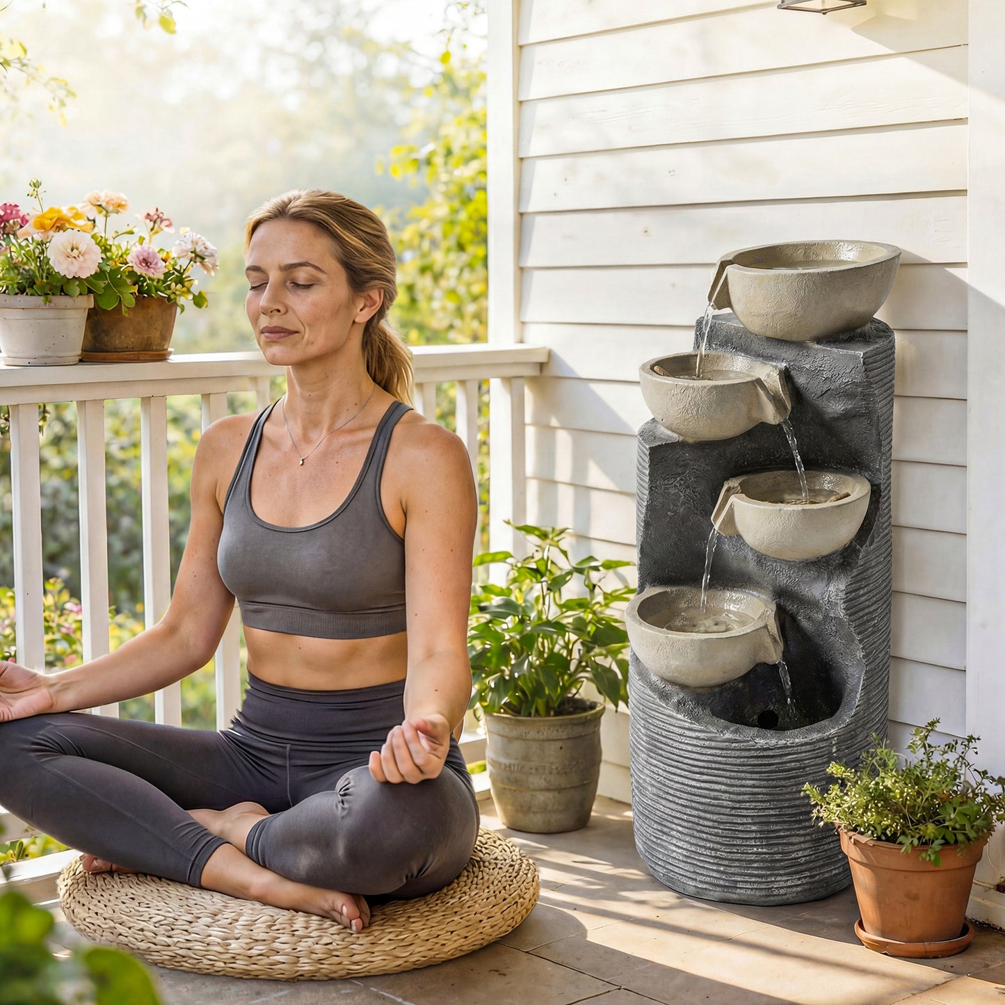 5 Tier Garden Water Feature, Outdoor Water Fountain with LED Lights