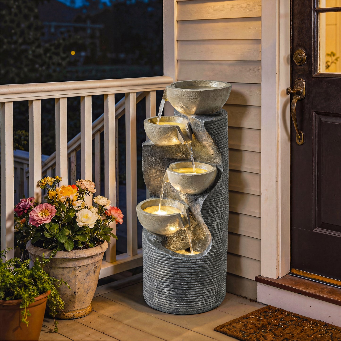 5 Tier Garden Water Feature, Outdoor Water Fountain with LED Lights