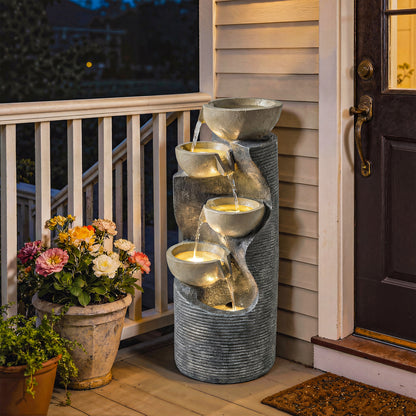 5 Tier Garden Water Feature, Outdoor Water Fountain with LED Lights