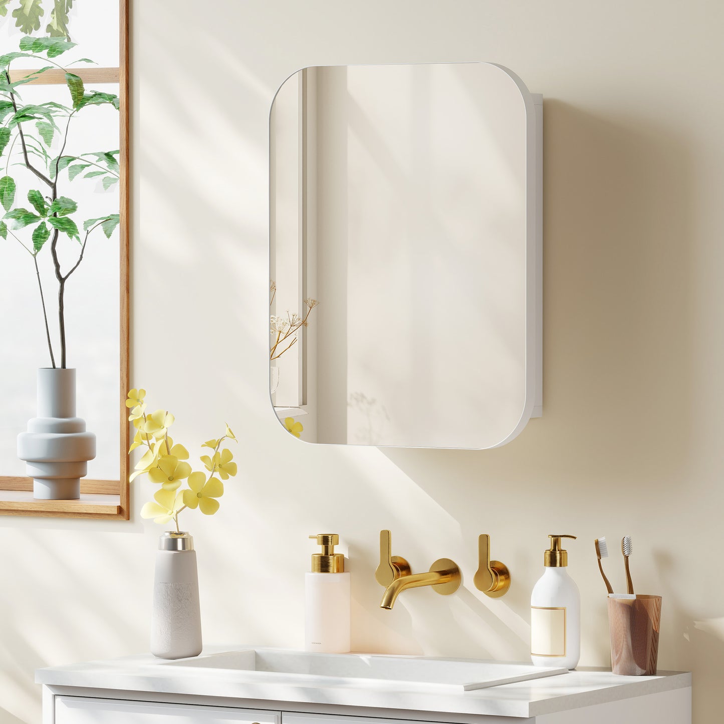 Wall Mounted Bathroom Cabinet with Mirror Adjustable Shelves White