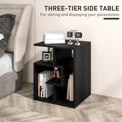 3-Tier Side End Table Open Shelves Storage Magazine Desk Black