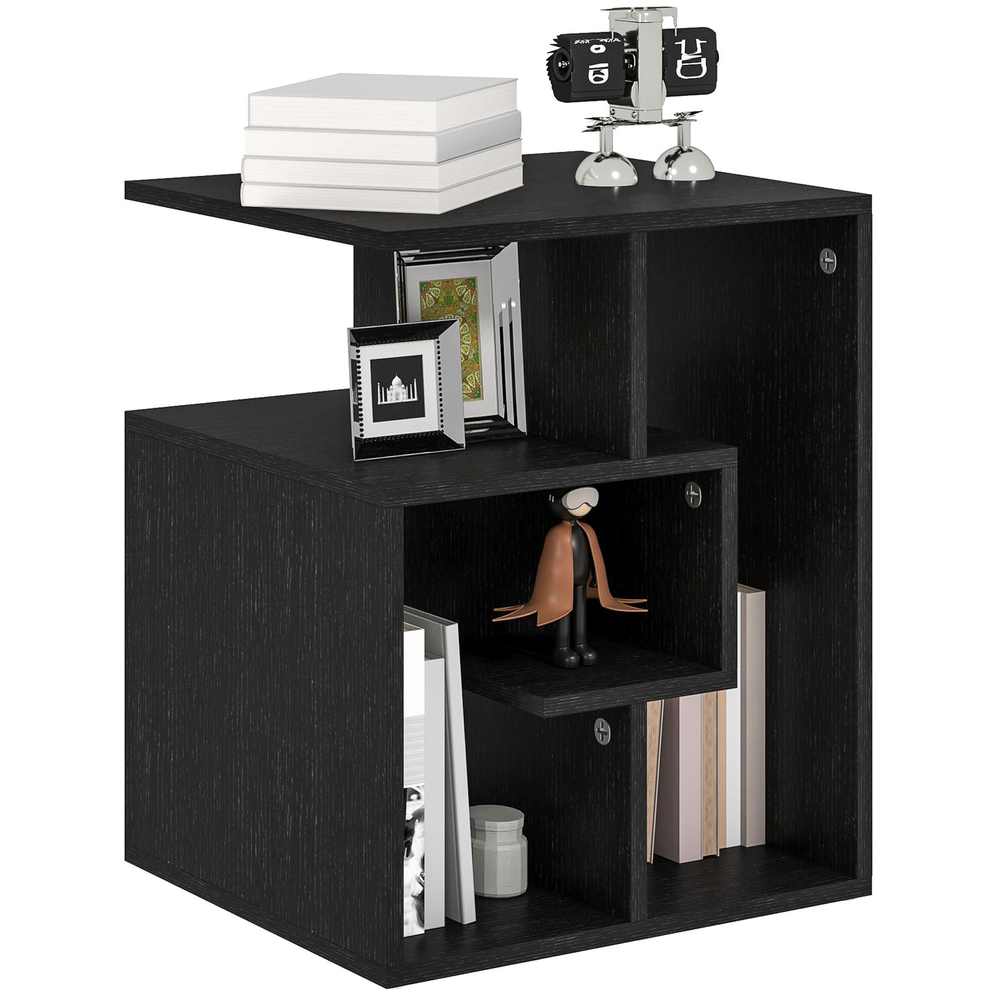 3-Tier Side End Table Open Shelves Storage Magazine Desk Black