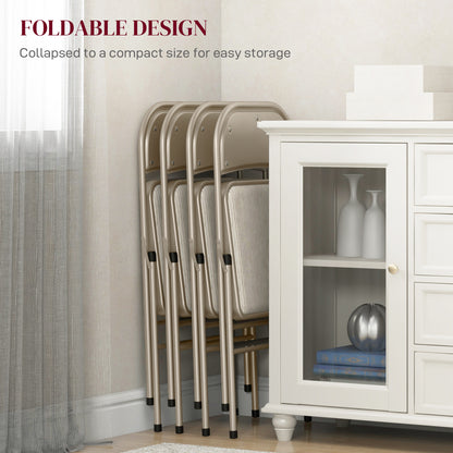 4 Pack Linen-Look Padded Folding Chairs with Cushioned Seat Beige