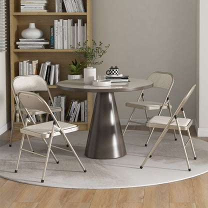 4 Pack Linen-Look Padded Folding Chairs with Cushioned Seat Beige