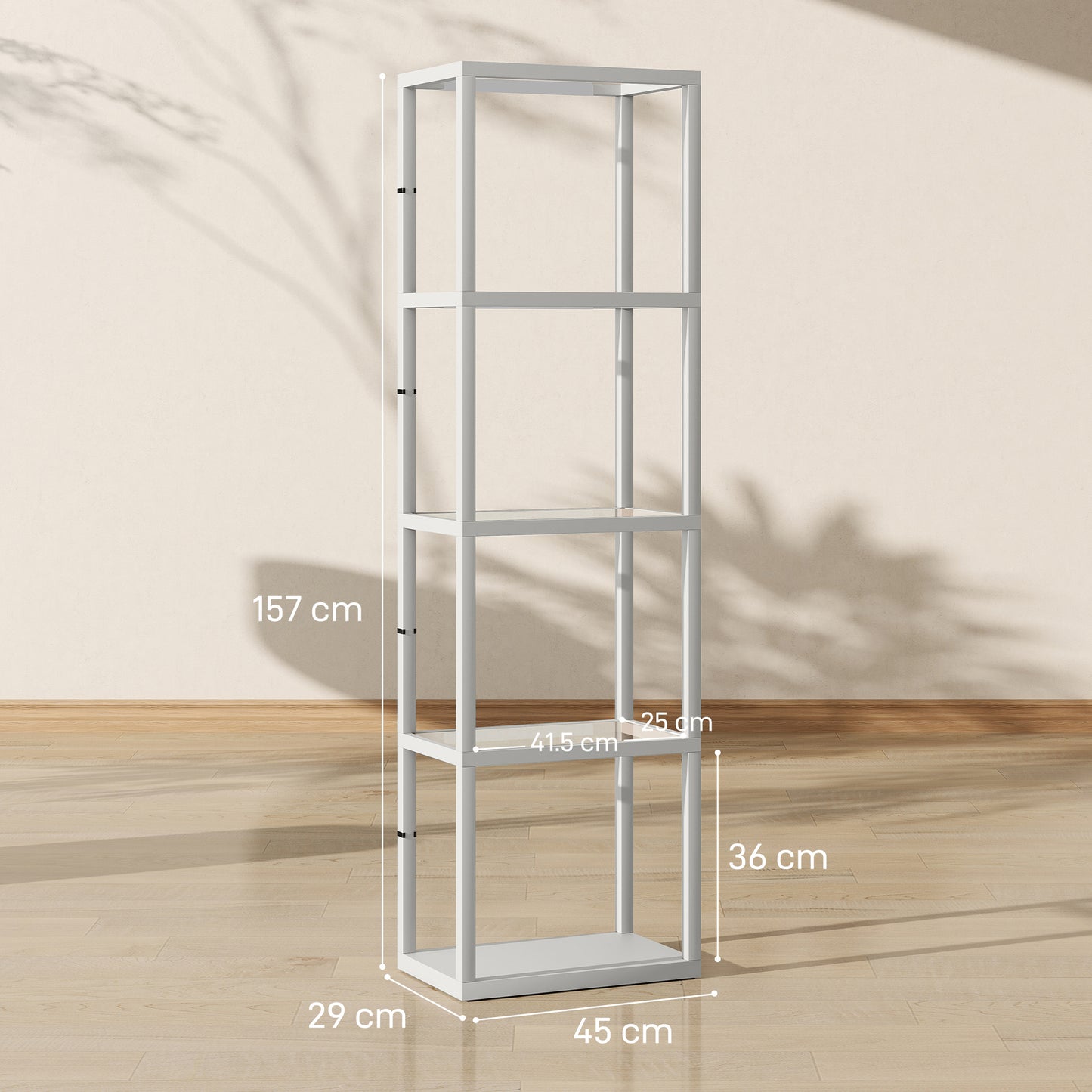 LED Floor Lamp with Glass Shelves, Dimmable Room Lamp, Grey