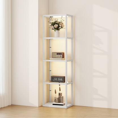 LED Floor Lamp with Glass Shelves, Dimmable Room Lamp, Grey