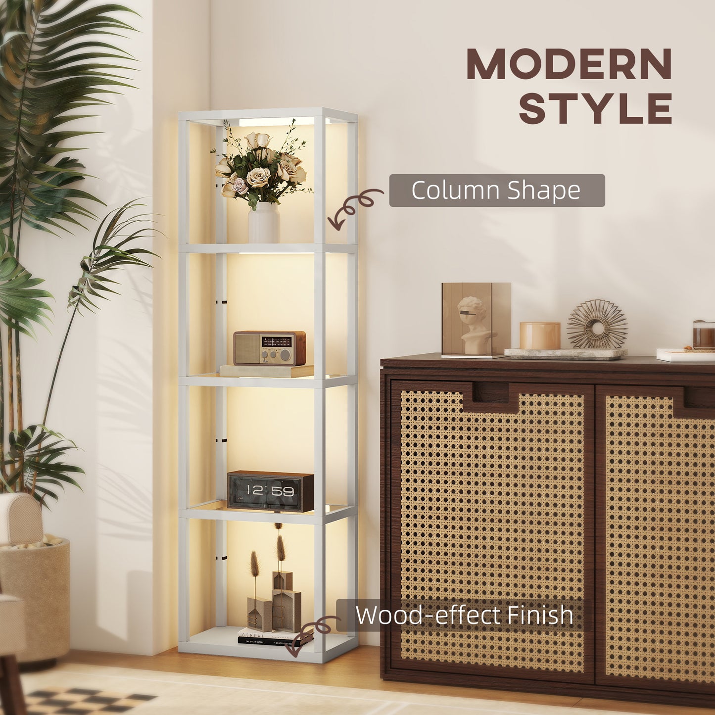 LED Floor Lamp with Glass Shelves, Dimmable Room Lamp, Grey