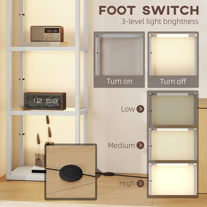 LED Floor Lamp with Glass Shelves, Dimmable Room Lamp, Grey