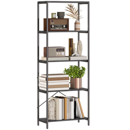 Industrial Bookshelf, Freestanding Bookcase, Dark Grey and Black