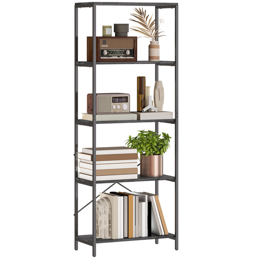 Industrial Bookshelf, Freestanding Bookcase, Dark Grey and Black