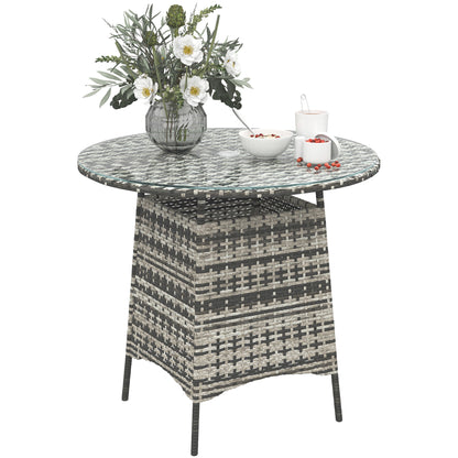 Patio Furniture Rattan Garden Table with Umbrella Hole, Grey