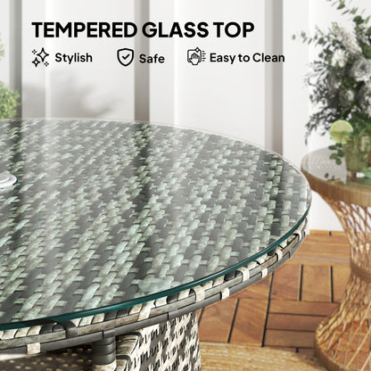Patio Furniture Rattan Garden Table with Umbrella Hole, Grey