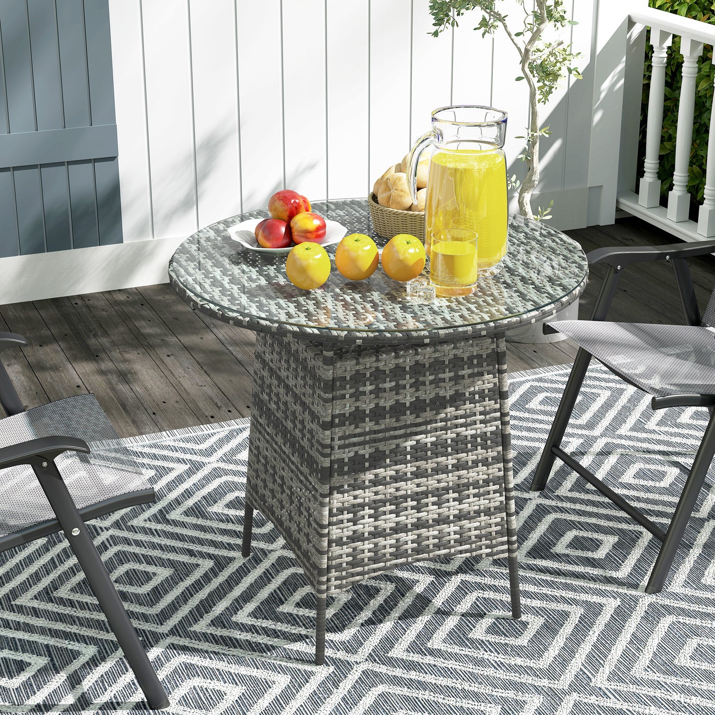 Patio Furniture Rattan Garden Table with Umbrella Hole, Grey