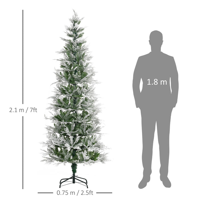 7 Foot Snow Flocked Artificial Christmas Tree Holiday with Pencil Shape