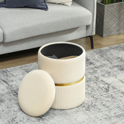 Round Storage Stool, Velvet-feel Fabric Upholstered Vanity Stool with Removable Top, Padded Seat and Hidden Space for Living Room, Bedroom, Beige