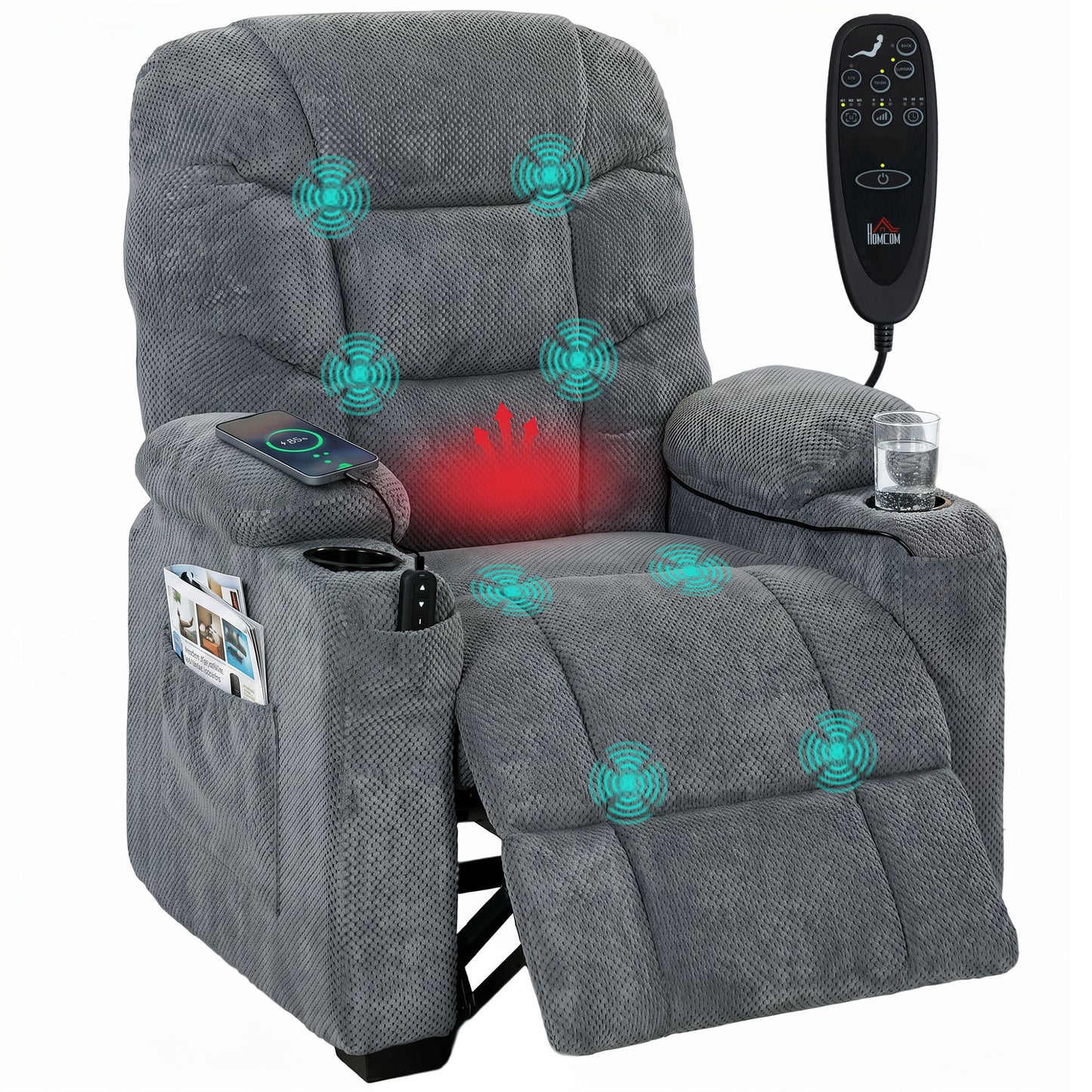 Electric Massage Recliner Chair with Heat, Reclining Chair, Dark Grey