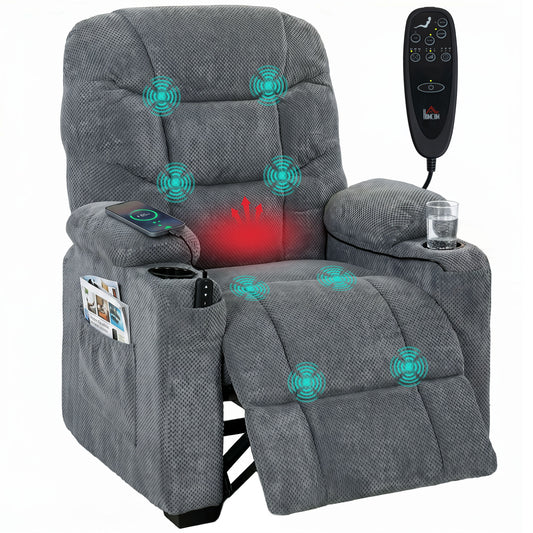 Electric Massage Recliner Chair with Heat, Reclining Chair, Dark Grey