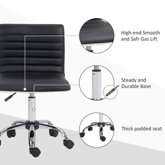 Adjustable Swivel Office Chair with Armless Mid-Back in PU Leather and Chrome Base - Black