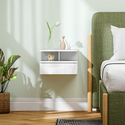 Wall Mounted Nightstand, Floating Bedside Table, High Gloss White