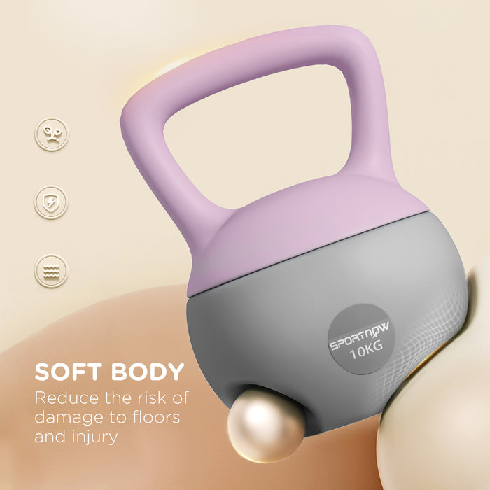 10KG Kettlebell w/ Soft Body and Non-Slip Handle, Purple and Grey