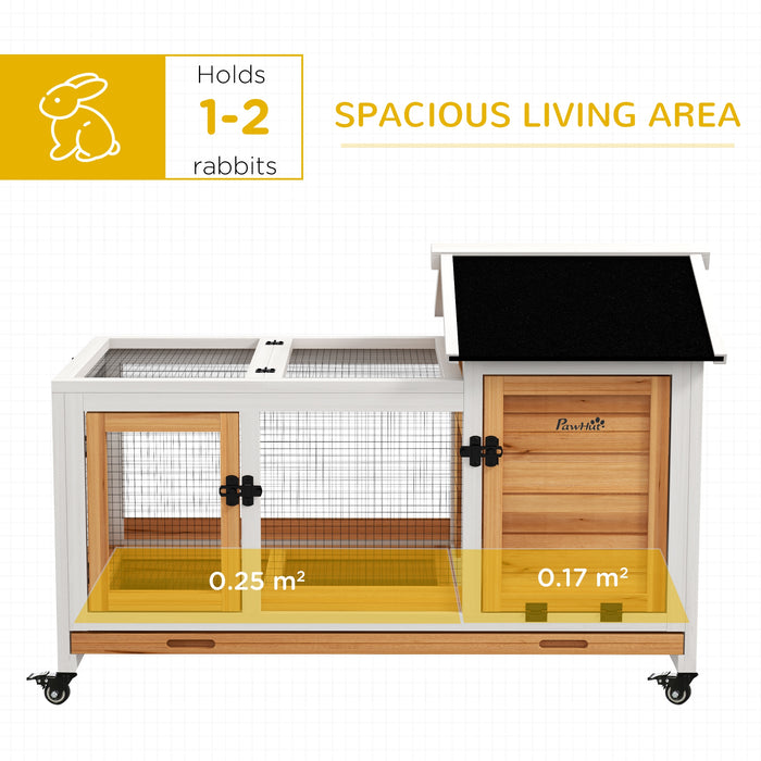 Wooden Rabbit Hutch, Guinea Pig Cage, with Removable Tray, Wheels - Yellow