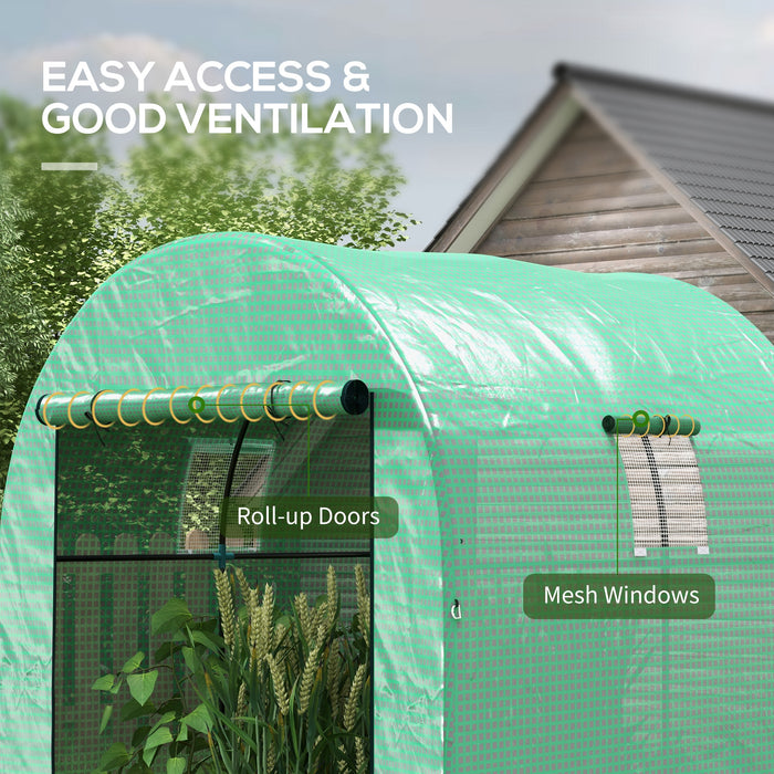 Polytunnel Greenhouse Walk-in Grow House with UV-resistant PE Cover, Doors and Mesh Windows, 1.8 x 1.8 x 2m, Green