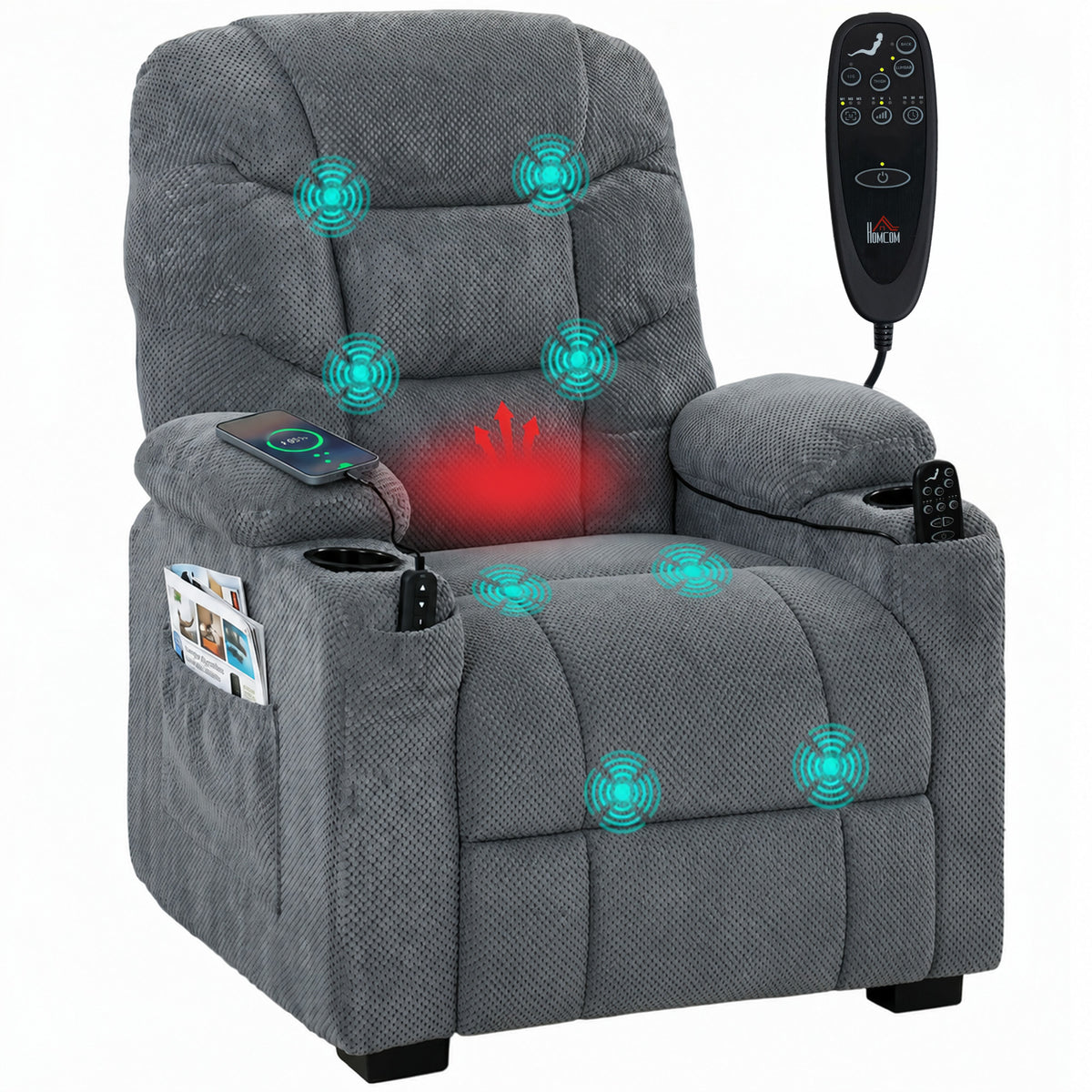 Electric Recliner Armchair with 8-Point Massage and Lumbar Heat - Dark Grey