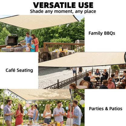 Sun Shade Sail, 3 x 3.6 m Rectangle Sunscreen Awning Canopy with Stainless Steel Eyelets and Bungee Cords, UV Protection Shade Sail  for Outdoors, Garden, Patio, Beige