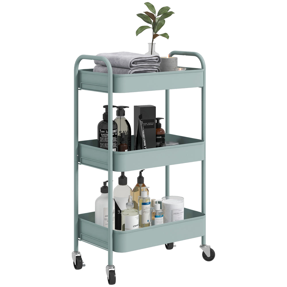 3 Tier Rolling Utility Cart with 3 Mesh Basket, Light Blue