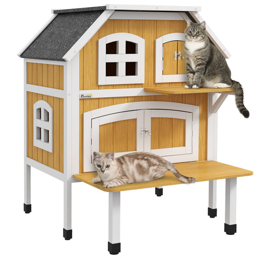 Outdoor Cat House Cat Shelter w/ Openable Asphalt Roof, Escape Doors