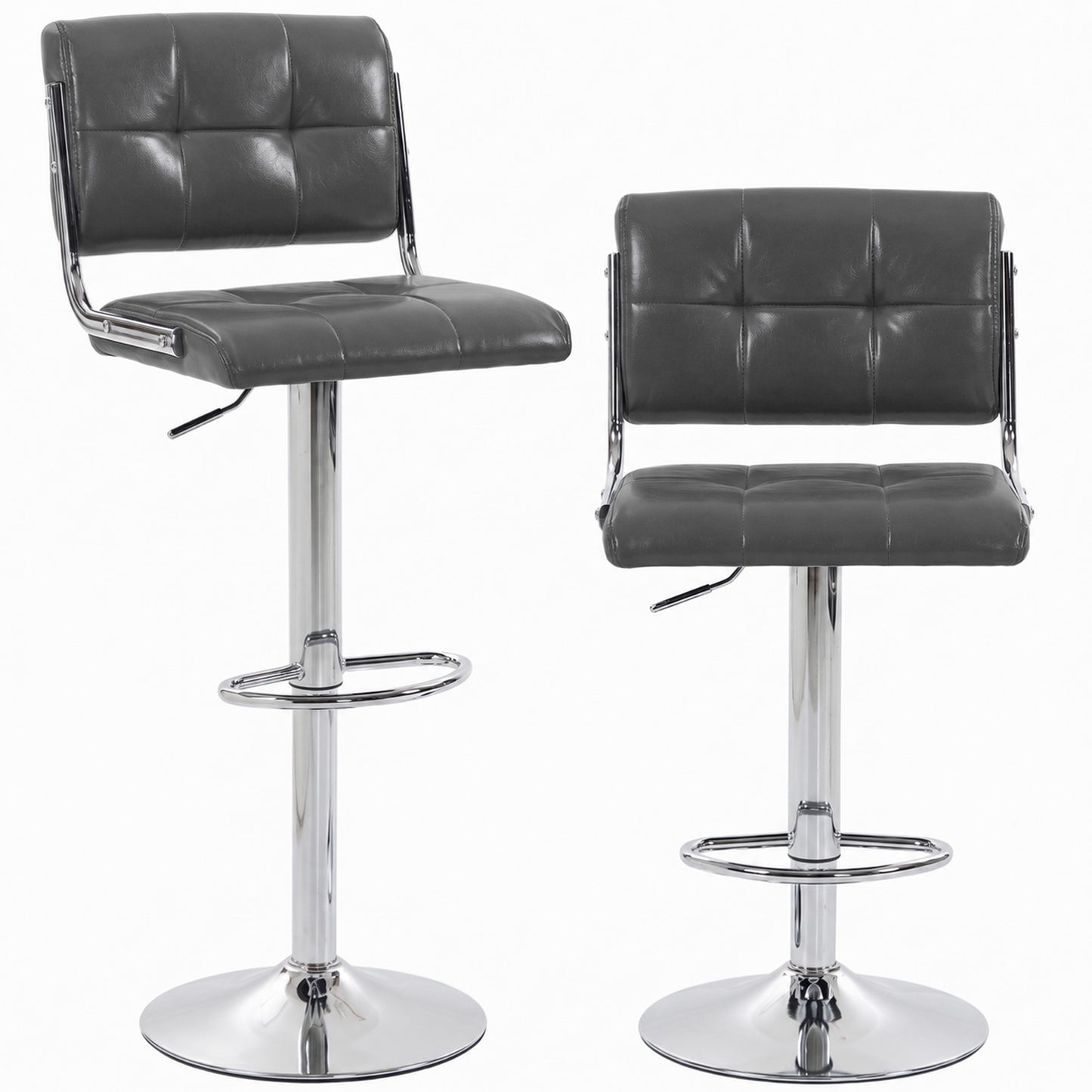 Adjustable Bar Stools Set of 2 with Backrest Grey