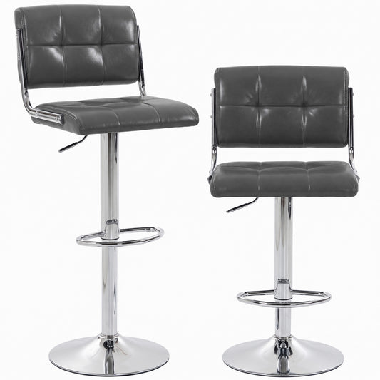 Adjustable Bar Stools Set of 2 with Backrest Grey