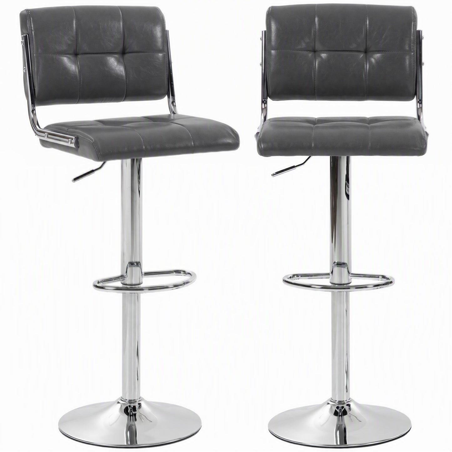 Adjustable Bar Stools Set of 2 with Backrest Grey