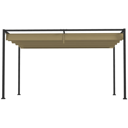 3x2m Metal Pergola with Retractable Roof, Garden Gazebo Canopy Shelter for Outdoor, Patio, Khaki