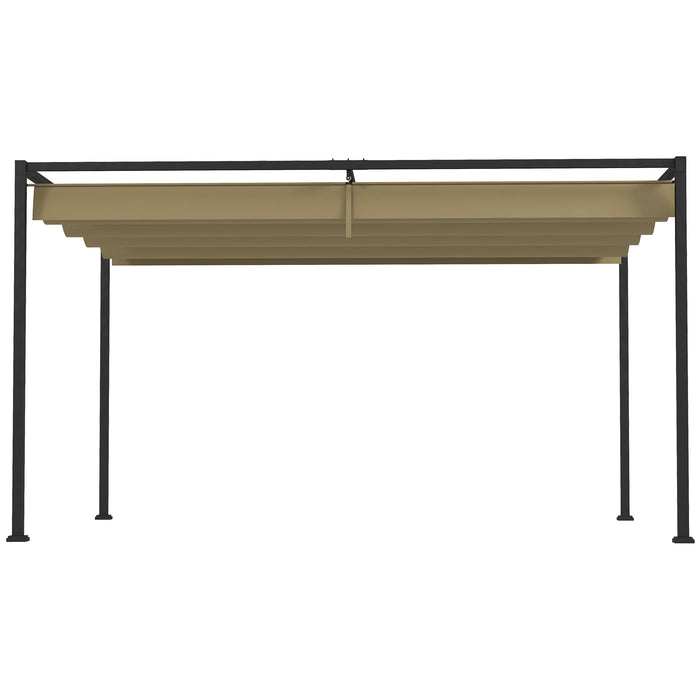 3x2m Metal Pergola with Retractable Roof, Garden Gazebo Canopy Shelter for Outdoor, Patio, Khaki