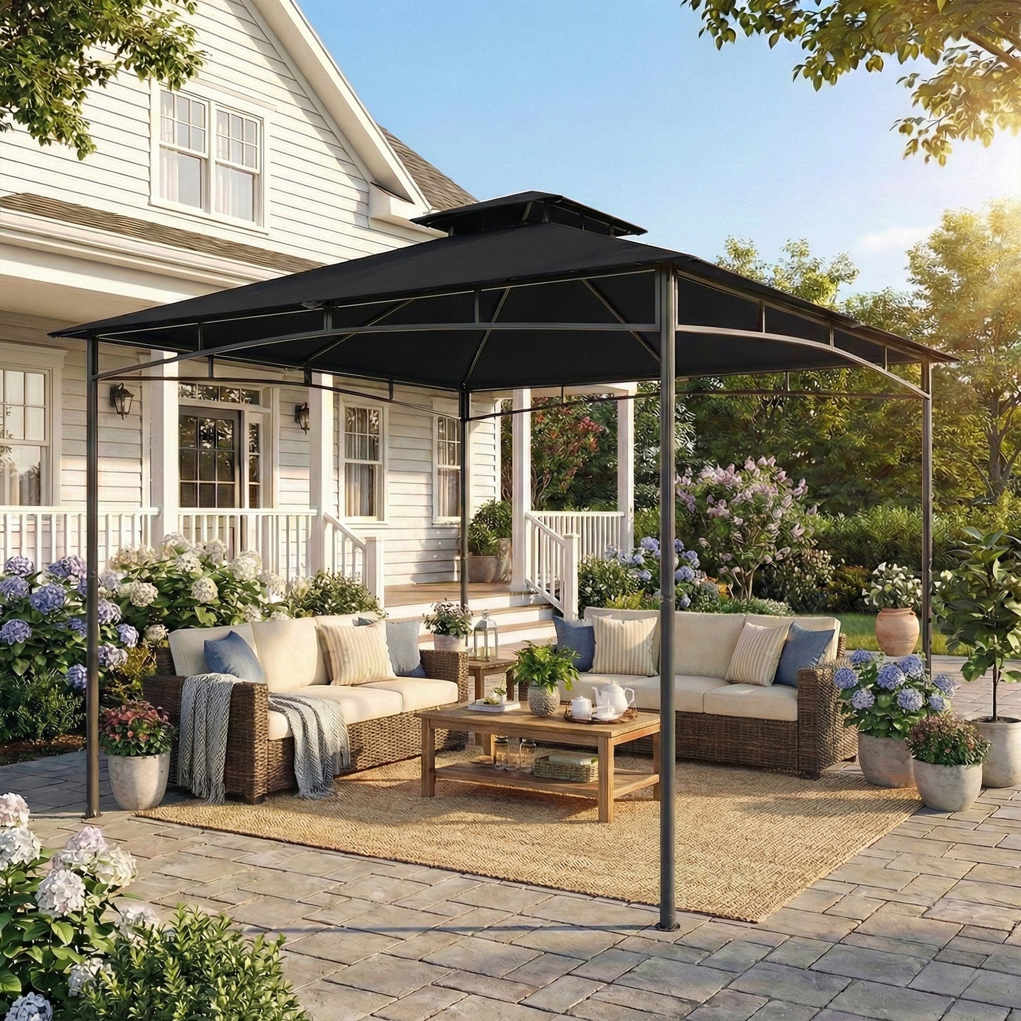 Outsunny 3 x 3 m Gazebo, Outdoor Gazebo Canopy with 2-Tier Roof, Black